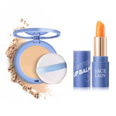 Long Lasting Lip Balm + Oil Control Pressed Powder Face Makeup Set